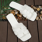 Square Toe Flat Sandals Summer Hollow Out Slides Slippers