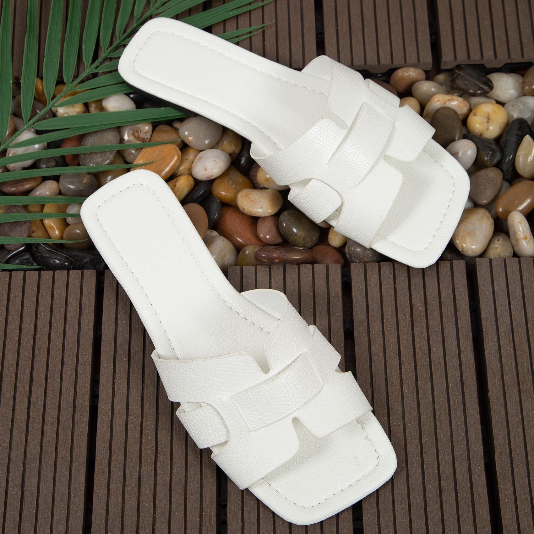 Square Toe Flat Sandals Summer Hollow Out Slides Slippers