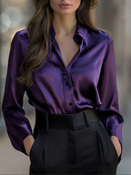 Solid Color Fashion Elegant Long Sleeve Button Shirt Women's Clothing