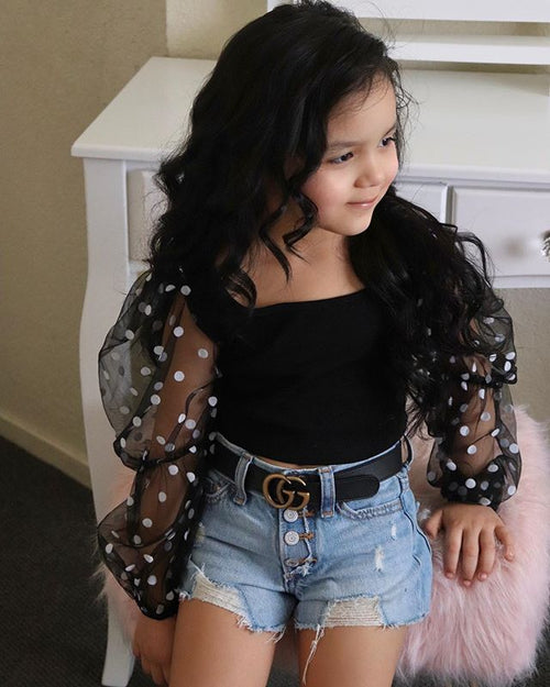Childrens Clothing Cotton Dot Striped Top Ripped Shorts Kids Suit