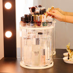 Rotating Cosmetics Storage Rack Table Red Skin Care Products Capacity
