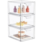 Stackable Clear Bin Plastic Organizer Drawers  2 Or 3Piece Set  Organize Cosmetics And Beauty Supplies On A Vanity