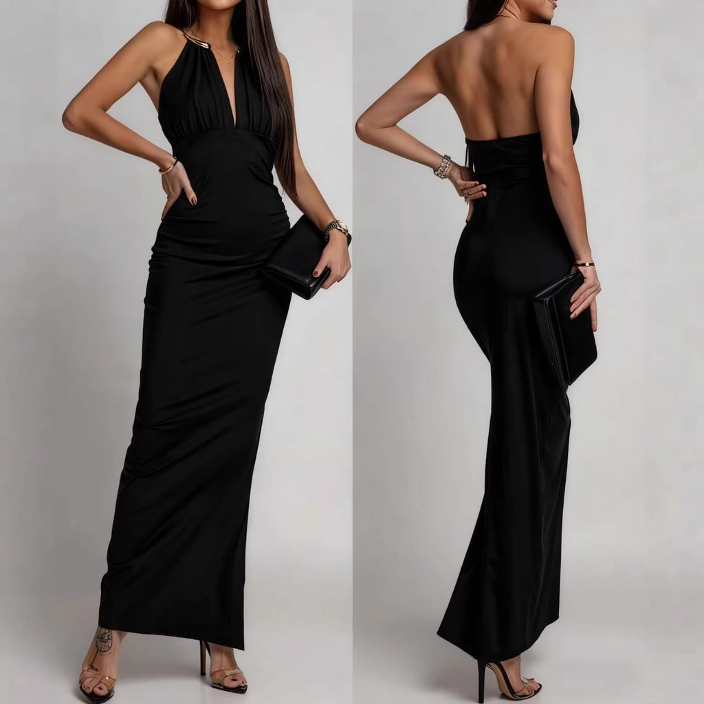 Sexy Deep V Halterneck Dress