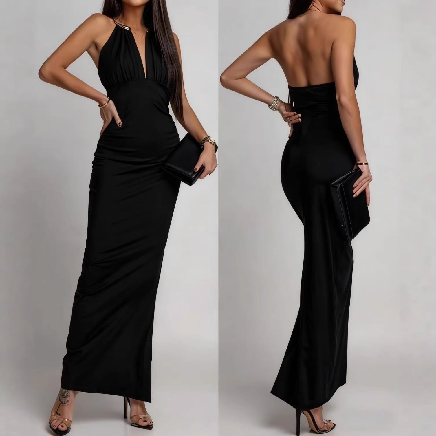 Sexy Deep V Halterneck Dress