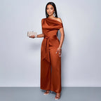 Womens Solid-Color Fashionable Slim-Fit Jumpsuit