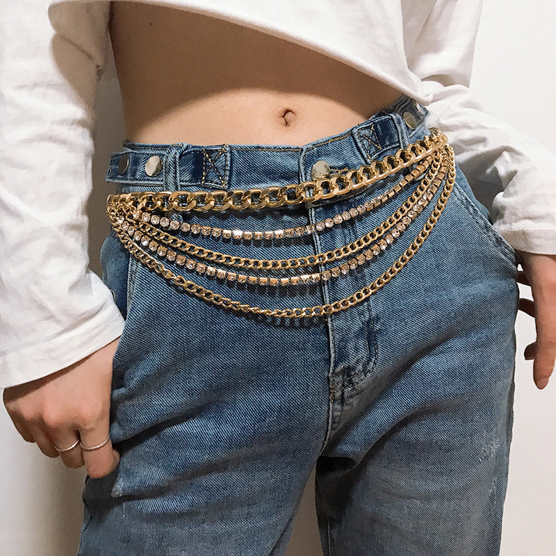 Summer multilayer gold waist chain hip hop, punk, street style