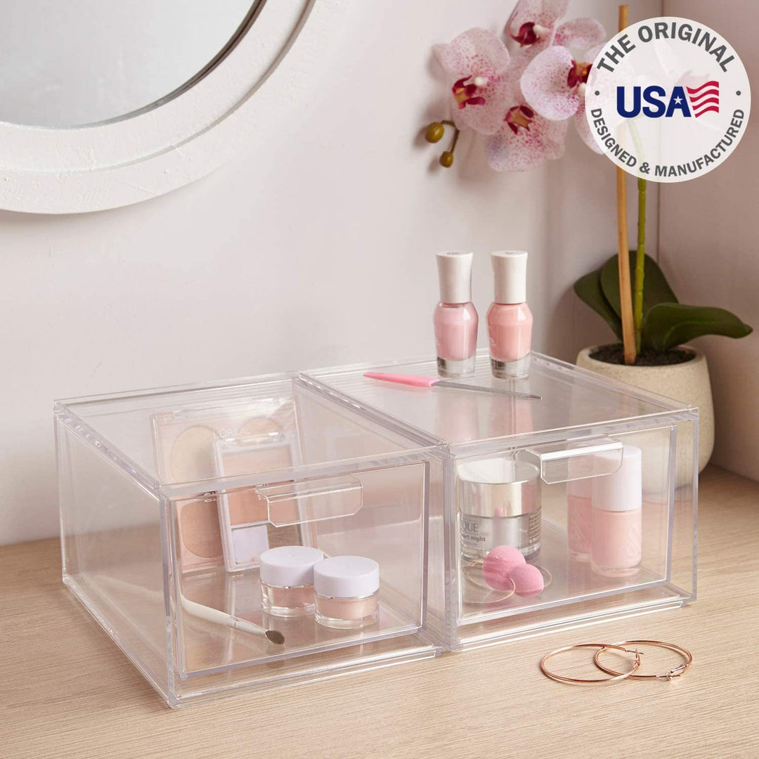 Stackable Clear Bin Plastic Organizer Drawers  2 Or 3Piece Set  Organize Cosmetics And Beauty Supplies On A Vanity