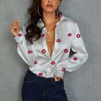 Womens Versatile Long Sleeve Shirt With Digital Print