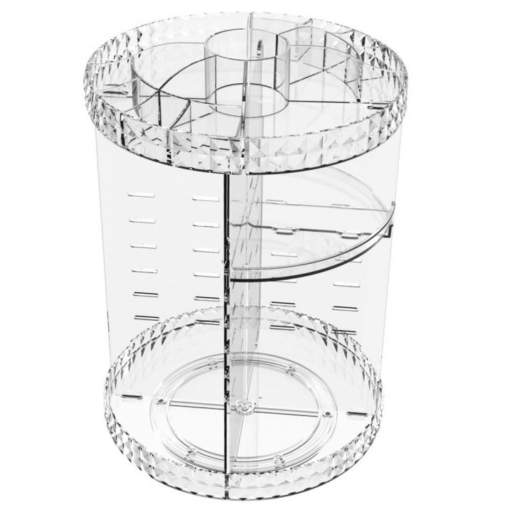 Rotating Cosmetics Storage Rack Table Red Skin Care Products Capacity