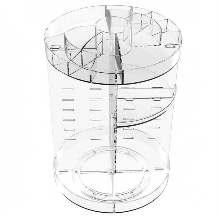 Rotating Cosmetics Storage Rack Table Red Skin Care Products Capacity