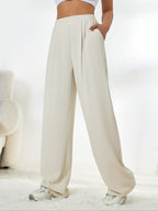  Elegant High Waist Wide Leg Straight Casual Pants