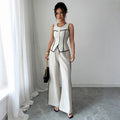 Casual Elegant Button Vest Wide Leg Pants Two-Piece Set Women