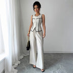 Casual Elegant Button Vest Wide Leg Pants Two-Piece Set Women