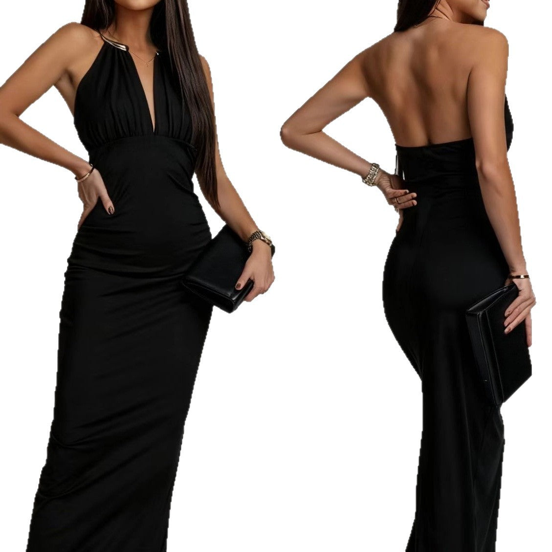 Sexy Deep V Halterneck Dress