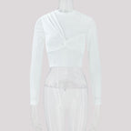 Mesh Long-sleeve Cropped Top With Patchwork Design