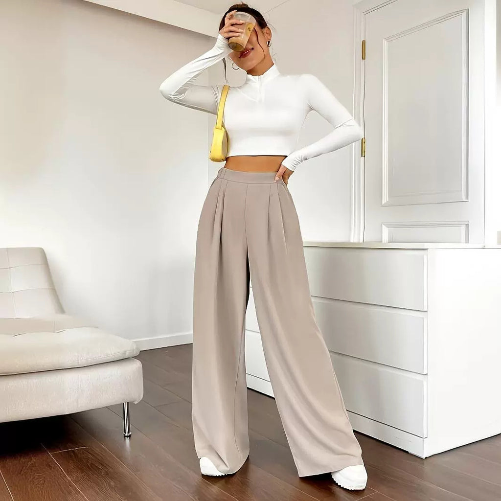  Elegant High Waist Wide Leg Straight Casual Pants