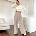  Elegant High Waist Wide Leg Straight Casual Pants