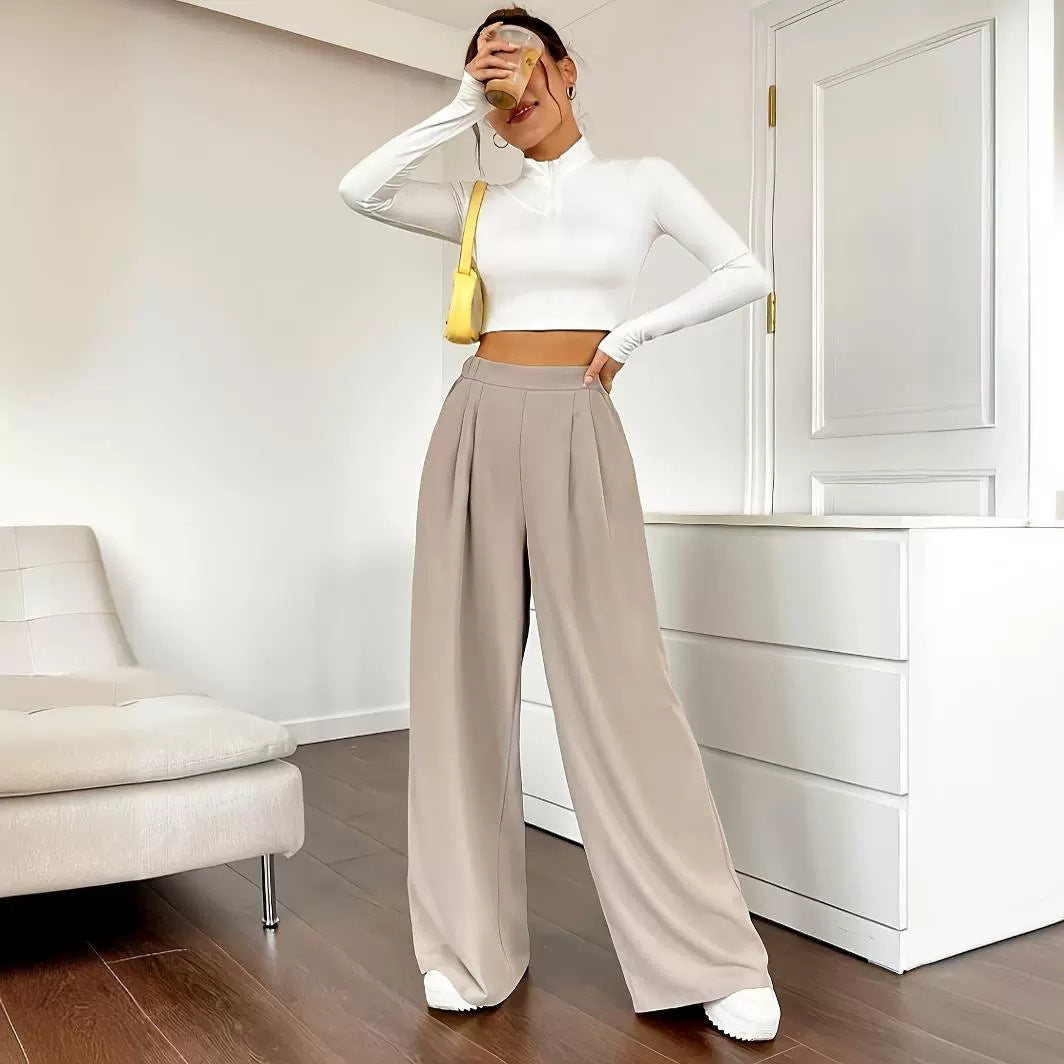  Elegant High Waist Wide Leg Straight Casual Pants