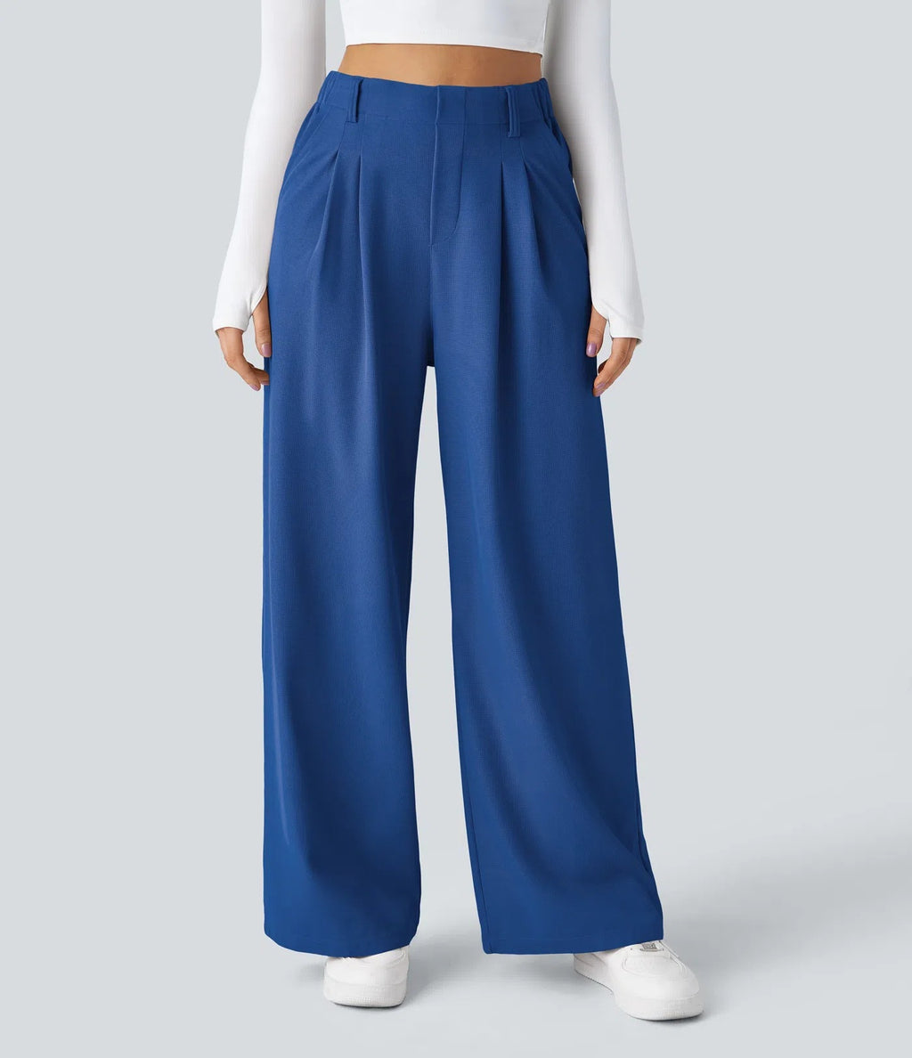  Elegant High Waist Wide Leg Straight Casual Pants