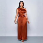 Womens Solid-Color Fashionable Slim-Fit Jumpsuit