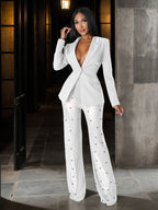 Buttoned Blazer And Beaded Pants Two-Piece Set