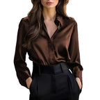 Solid Color Fashion Elegant Long Sleeve Button Shirt Women's Clothing