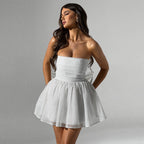 Tube Top Lace Dress With Back Bow-knot Summer Fashion Temperament Mesh