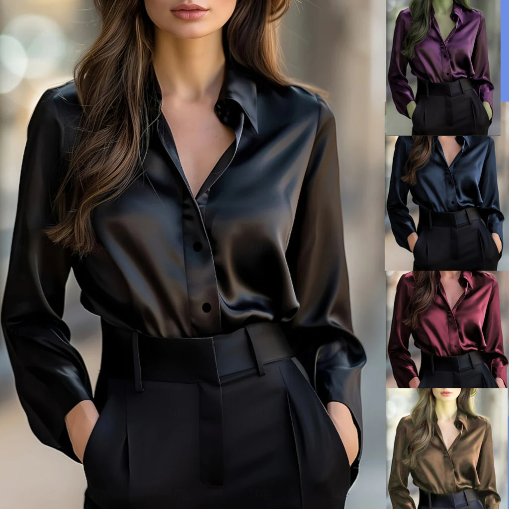Solid Color Fashion Elegant Long Sleeve Button Shirt Women's Clothing