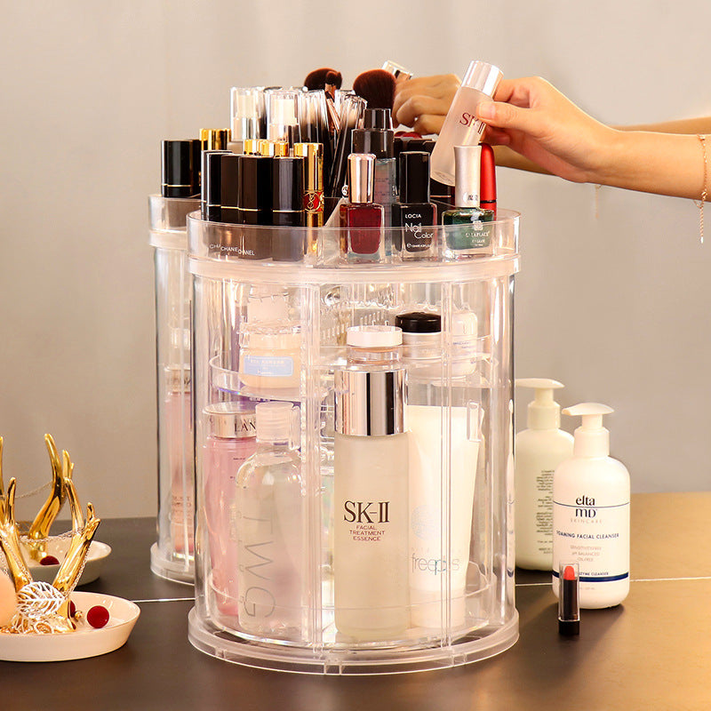 Rotating Cosmetics Storage Rack Table Red Skin Care Products Capacity