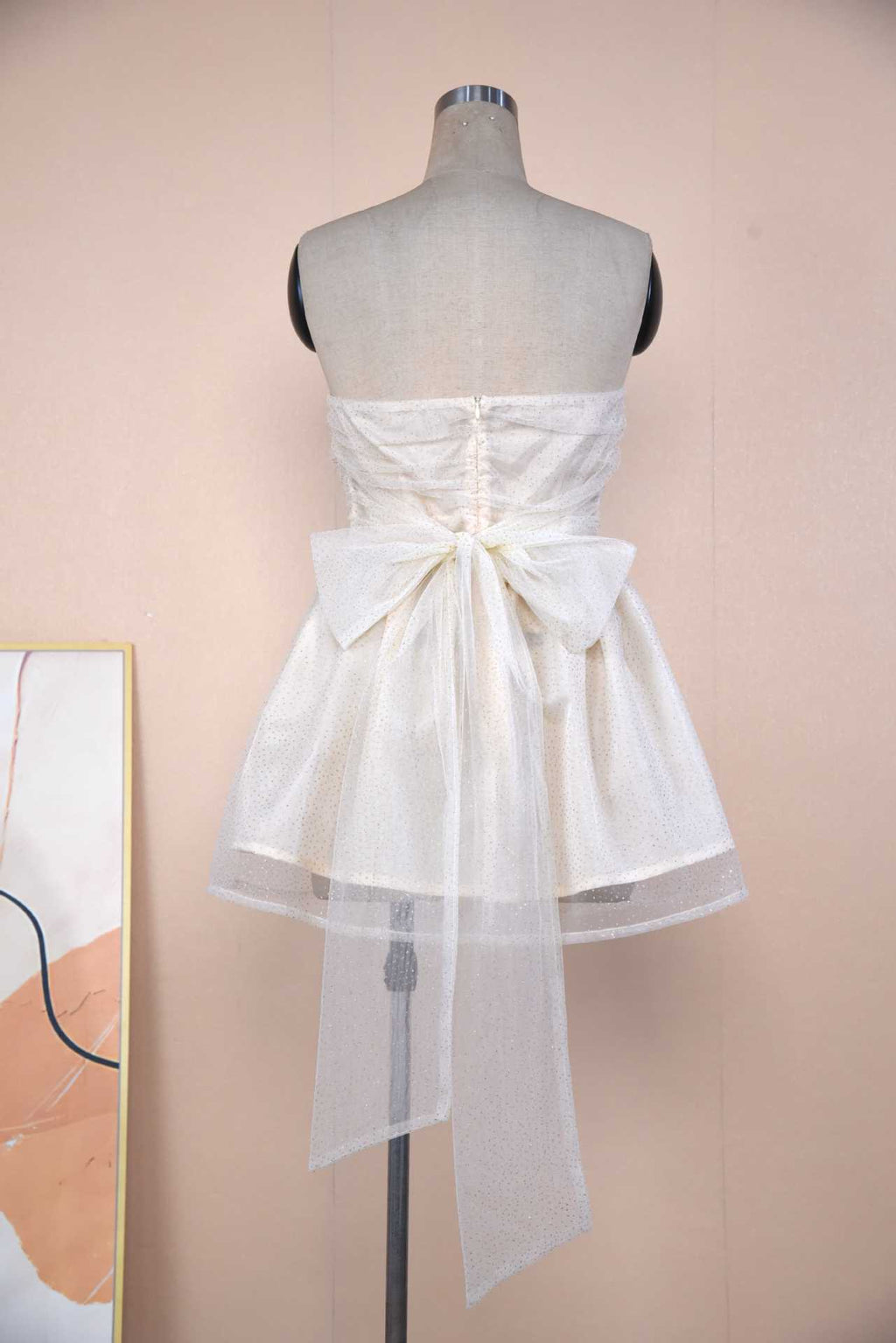 Tube Top Lace Dress With Back Bow-knot Summer Fashion Temperament Mesh