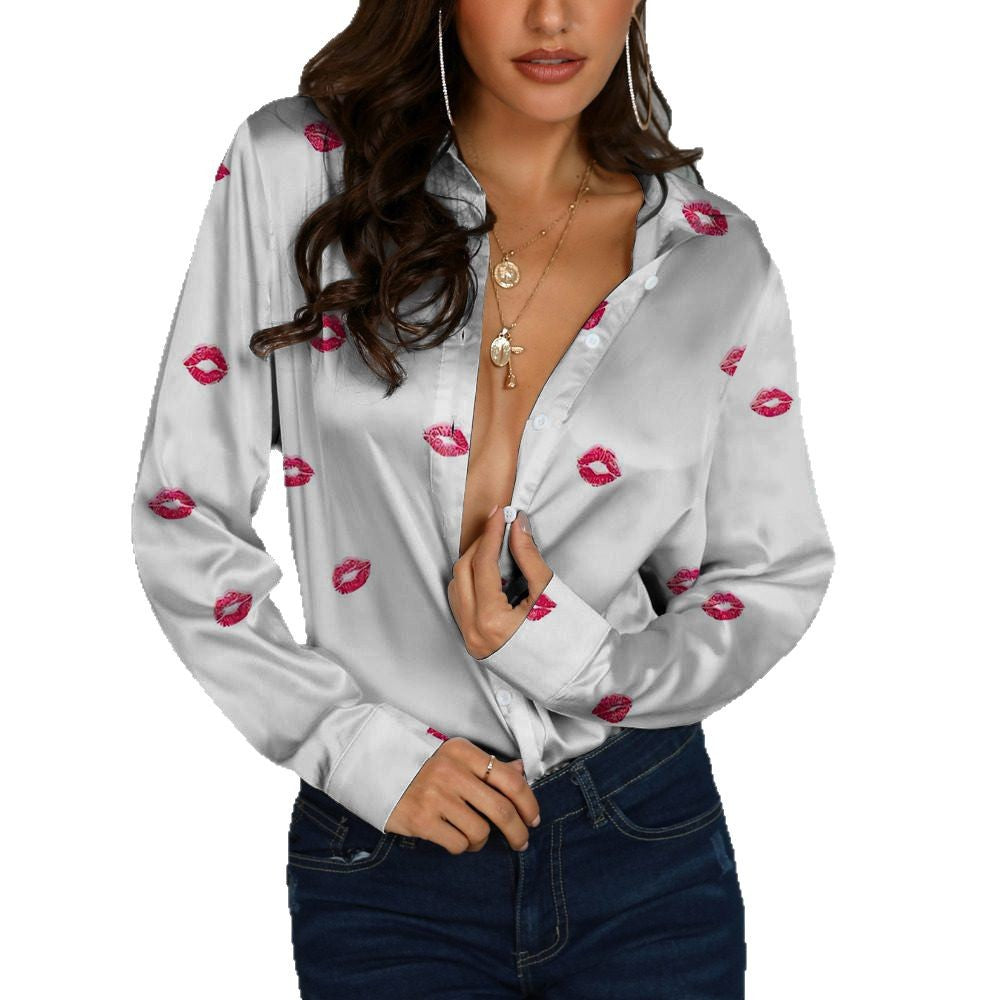 Womens Versatile Long Sleeve Shirt With Digital Print