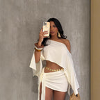 Off-shoulder Top And Tie-front Bodycon Skirt Set