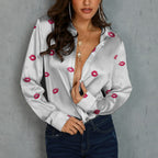 Womens Versatile Long Sleeve Shirt With Digital Print