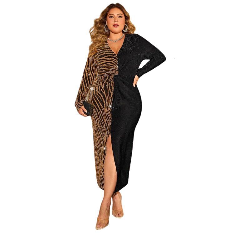 Tight Split Slimming V-neckline Dress Women